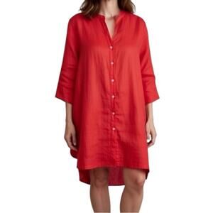 Joie 100% Linen Mandarin Band-Collar Tunic Button Down Shirt Dress